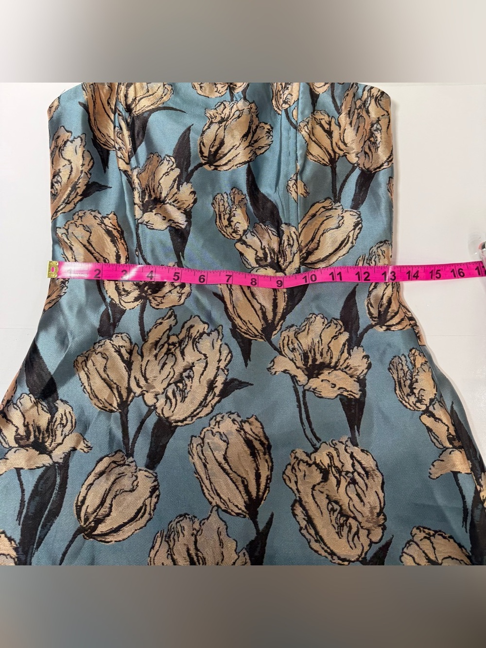 Blue Floral Jacquard soft romantic regency core mermaid fit & flare maxi dress - Picture 5 of 9